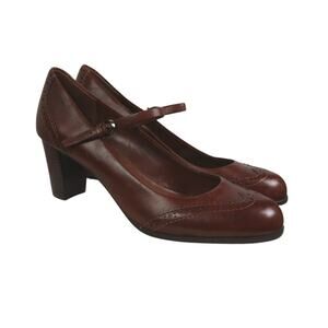 Etienne Aigner Brown Leather Mary-Jane Strap Pumps 10 Chunky Heel